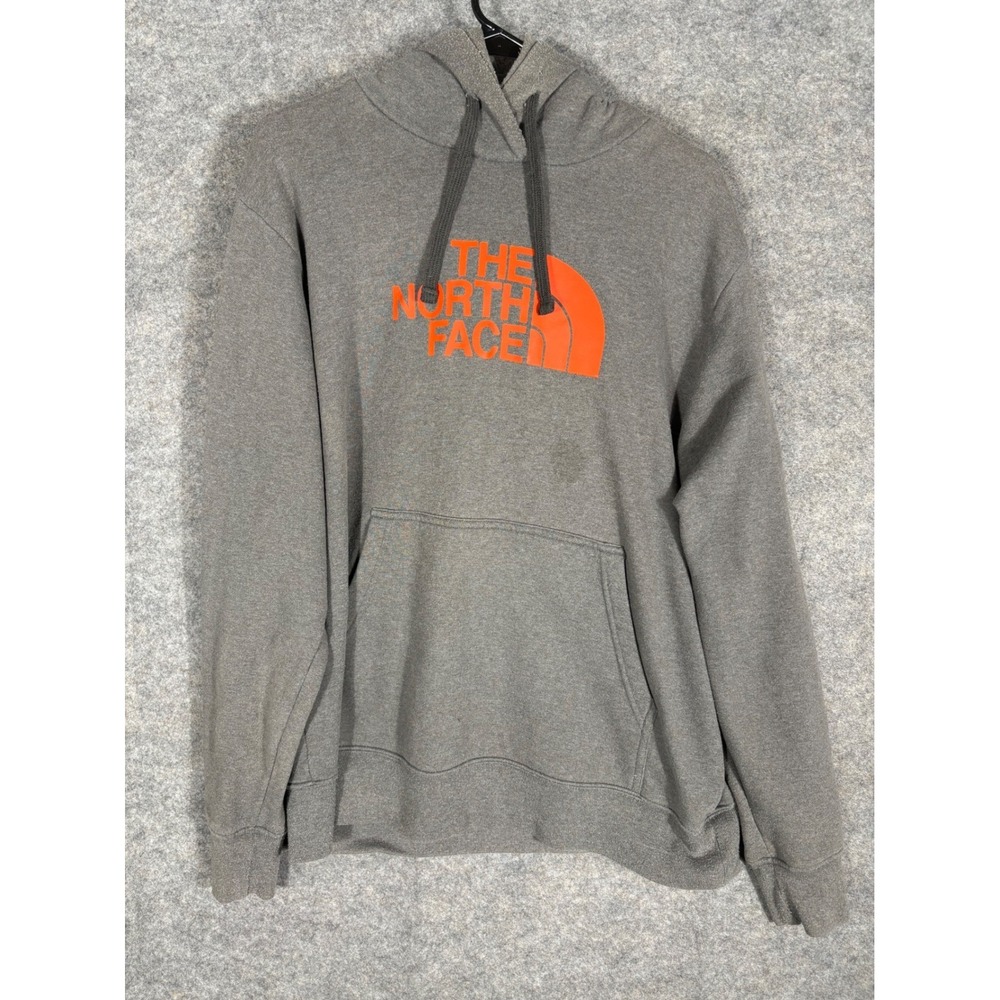 The North Face Gray Hoodie Orange Logo Pullover Mens Sweatshirt